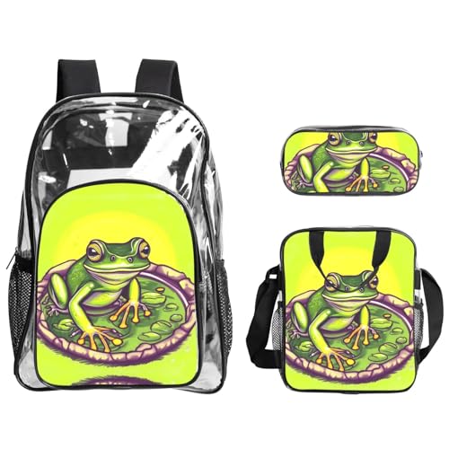 QHZLY Transparenter PVC-Frosch im Teich, Rucksack, Lunch-Tasche, Federmäppchen, leicht und langlebig von QHZLY