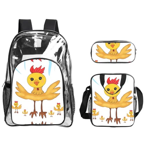 QHZLY Transparenter PVC-Hahn im quadratischen Rucksack, Lunch-Tasche, Federmäppchen-Set, leicht und langlebig von QHZLY