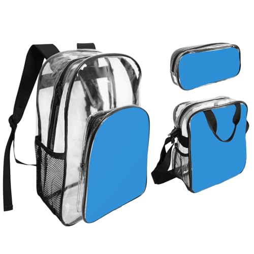 QHZLY Transparenter PVC-Rucksack, Lunchtasche, Federmäppchen-Set, leicht und langlebig von QHZLY