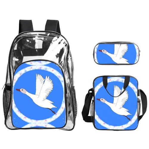QHZLY Transparenter PVC-Rucksack, Motiv: fliegende weiße Gans, Lunch-Tasche, Federmäppchen, leicht und langlebig von QHZLY