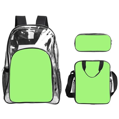 QHZLY Transparenter PVC-Rucksack, einfarbig, hellgrün, Lunch-Tasche, Federmäppchen-Set, leicht und langlebig von QHZLY