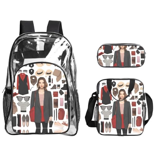 QHZLY Transparenter PVC-Rucksack, modisch, schick, Lunch-Tasche, Federmäppchen, leicht und langlebig von QHZLY