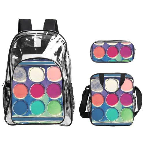 QHZLY Transparenter PVC-Rucksack, runde Farbpalette, Rucksack, Lunch-Tasche, Federmäppchen, leicht und langlebig von QHZLY
