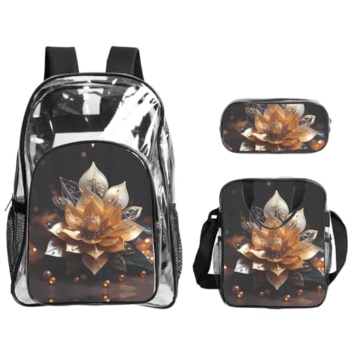 QHZLY Transparenter PVC-Rucksack, weiße zarte Lotusblüte, Rucksack, Lunch-Tasche, Federmäppchen, Set, leicht und langlebig QHZLY Transparenter PVC-Rucksack, weiße zarte Lotusblüte, Rucksack, Lunch-Tasche, Federmäppchen, Set, leicht und langlebig von QHZLY