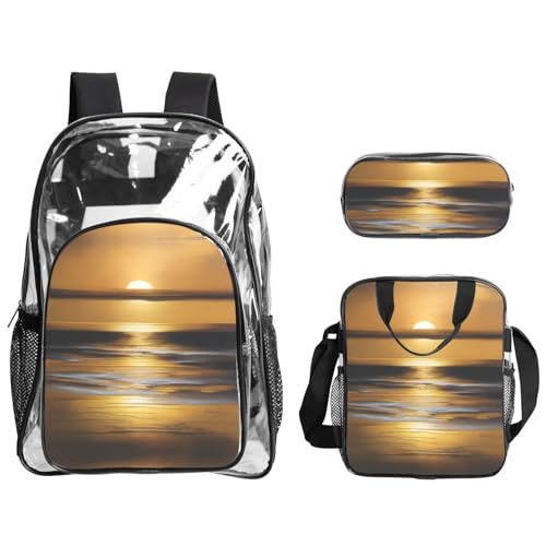 QHZLY Transparenter PVC-Rucksack Golden Horizon Rucksack Lunchtasche Federmäppchen Set, leicht und langlebig QHZLY Transparenter PVC-Rucksack Golden Horizon Rucksack Lunchtasche Federmäppchen Set, leicht und langlebig von QHZLY