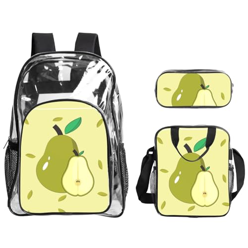 QHZLY Transparenter PVC-Rucksack mit Cartoon-Birnen-Motiv, leicht und langlebig von QHZLY