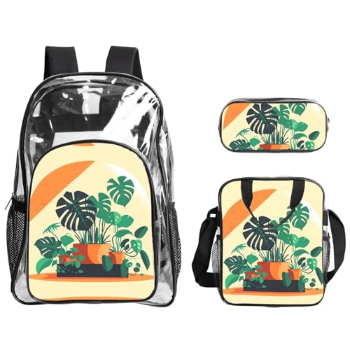 QHZLY Transparenter PVC-Rucksack mit Cartoon-Monstera-Motiv, leicht und langlebig QHZLY Transparenter PVC-Rucksack mit Cartoon-Monstera-Motiv, leicht und langlebig von QHZLY