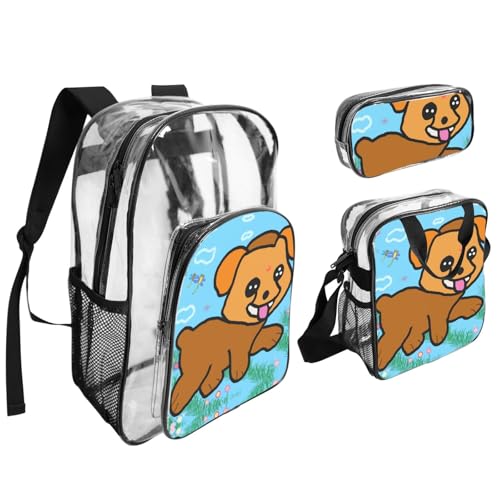 QHZLY Transparenter PVC-Rucksack mit Cartoon-Motiv, Federmäppchen, leicht und langlebig von QHZLY