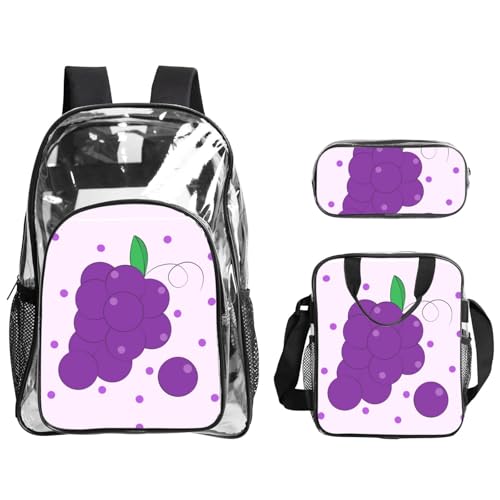 QHZLY Transparenter PVC-Rucksack mit Cartoon-Trauben-Motiv, leicht und langlebig von QHZLY