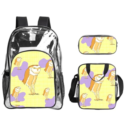 QHZLY Transparenter PVC-Rucksack mit Eulen-Motiv, leicht und langlebig von QHZLY