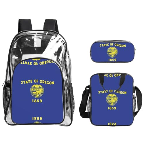 QHZLY Transparenter PVC-Rucksack mit Oregon-Flagge, Lunch-Tasche, Federmäppchen, leicht und langlebig von QHZLY