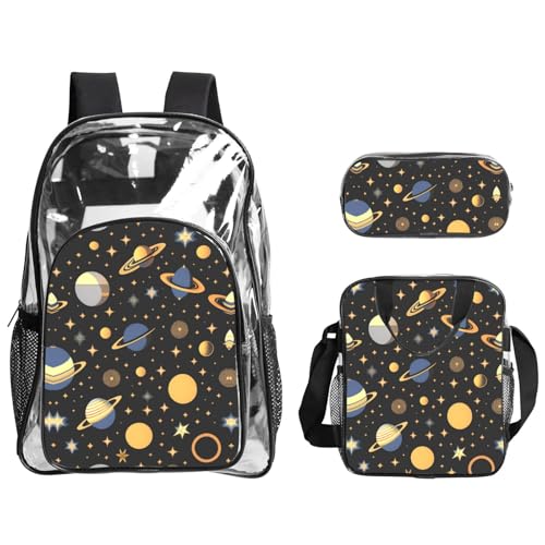 QHZLY Transparenter PVC-Rucksack mit Planet im Dunkeln, Federmäppchen, leicht und langlebig von QHZLY
