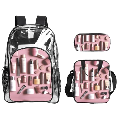 QHZLY Transparenter PVC-Rucksack mit Tasche, Federmäppchen, leicht und langlebig von QHZLY