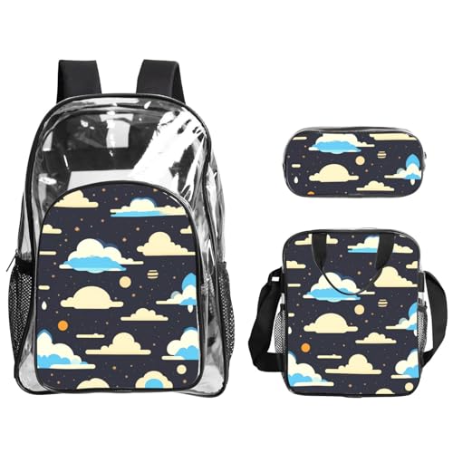 QHZLY Transparenter PVC-Rucksack mit Wolken-Motiv, leicht und langlebig von QHZLY