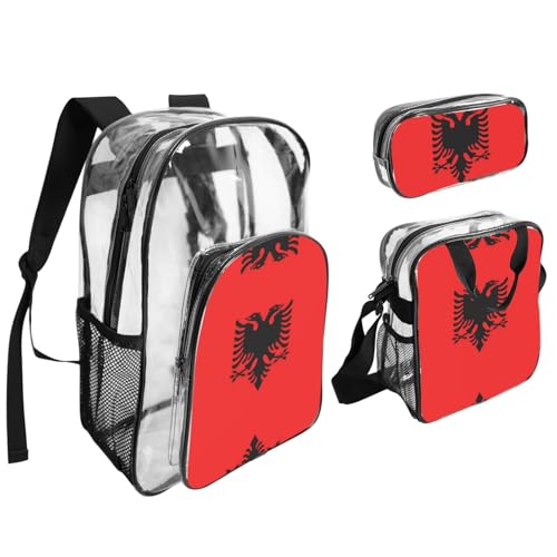 QHZLY Transparenter PVC-Rucksack mit albanischer Flagge, Federmäppchen, leicht und langlebig von QHZLY