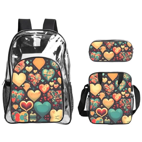 QHZLY Transparenter PVC-Rucksack mit bunten Herzen, Federmäppchen, leicht und langlebig QHZLY Transparenter PVC-Rucksack mit bunten Herzen, Federmäppchen, leicht und langlebig von QHZLY