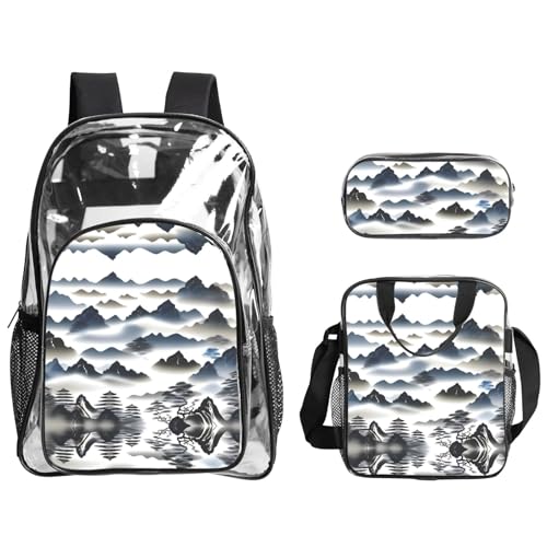 QHZLY Transparenter PVC-Rucksack mit chinesischer Landschaft, Lunch-Tasche, Federmäppchen, leicht und langlebig QHZLY Transparenter PVC-Rucksack mit chinesischer Landschaft, Lunch-Tasche, Federmäppchen, leicht und langlebig von QHZLY