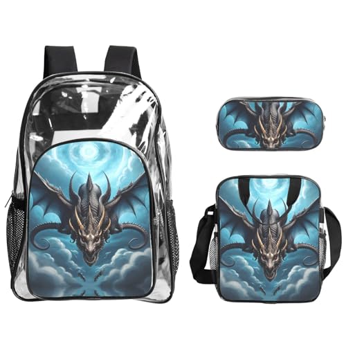 QHZLY Transparenter PVC-Rucksack mit fliegendem Drachen-Motiv, leicht und langlebig von QHZLY
