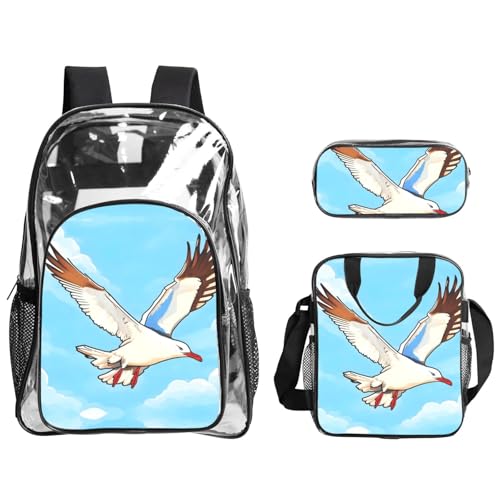 QHZLY Transparenter PVC-Rucksack mit fliegenden Möwen, Federmäppchen, leicht und langlebig QHZLY Transparenter PVC-Rucksack mit fliegenden Möwen, Federmäppchen, leicht und langlebig von QHZLY