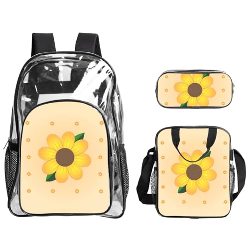 QHZLY Transparenter PVC-Rucksack mit goldener Sonnenblumen-Motiv, leicht und langlebig von QHZLY