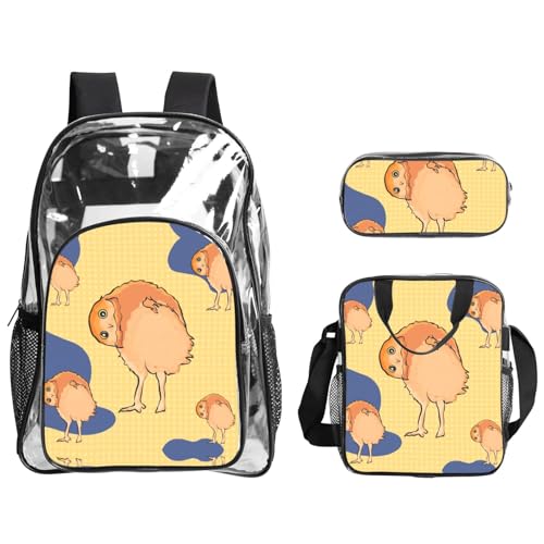QHZLY Transparenter PVC-Rucksack mit krummen Eulen, Federmäppchen, leicht und langlebig von QHZLY