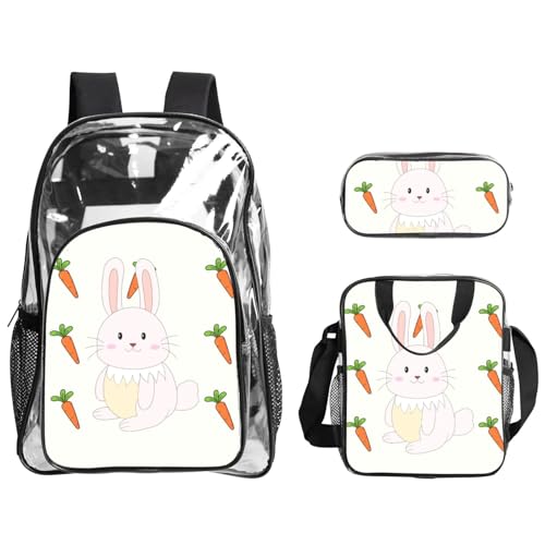 QHZLY Transparenter PVC-Rucksack mit lächelndem Kaninchen, Federmäppchen, leicht und langlebig von QHZLY