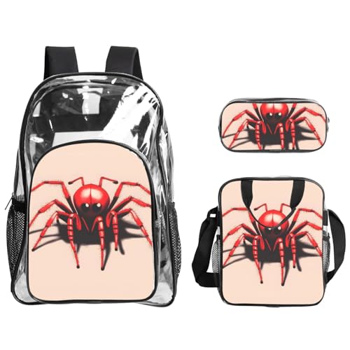 QHZLY Transparenter PVC-Rucksack mit niedlicher roter Spinne, Federmäppchen, leicht und langlebig von QHZLY