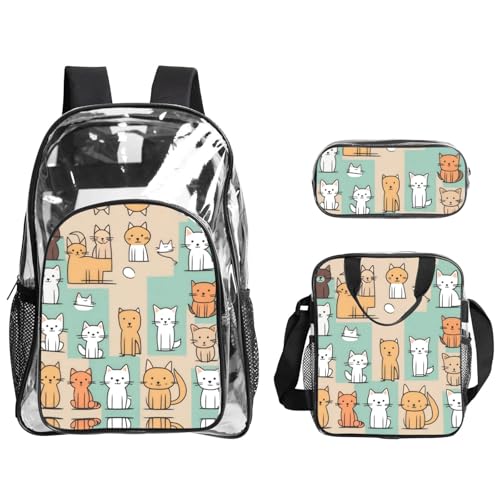 QHZLY Transparenter PVC-Rucksack mit pelzigen Freunden, Federmäppchen, leicht und langlebig von QHZLY