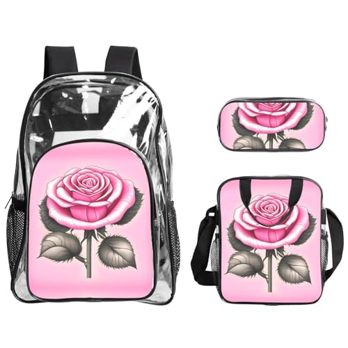 QHZLY Transparenter PVC-Rucksack mit schönen rosa Rosen, leicht und langlebig QHZLY Transparenter PVC-Rucksack mit schönen rosa Rosen, leicht und langlebig von QHZLY