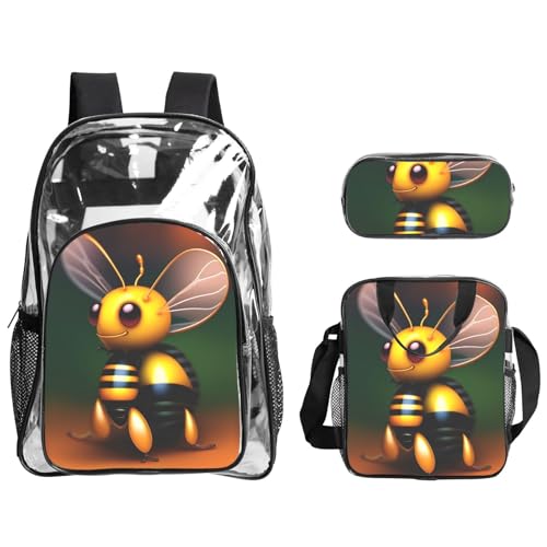 QHZLY Transparenter PVC-Rucksack mit sitzender Biene, Lunch-Tasche, Federmäppchen, leicht und langlebig von QHZLY