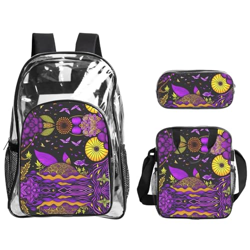 QHZLY Transparenter PVC-Rucksack mit violettem Himmel-Motiv, leicht und langlebig von QHZLY
