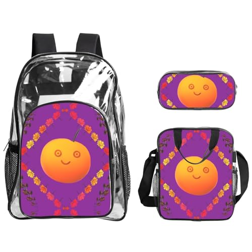 QHZLY Transparenter PVC-Smiley-Rucksack, Lunchtasche, Federmäppchen-Set, leicht und langlebig QHZLY Transparenter PVC-Smiley-Rucksack, Lunchtasche, Federmäppchen-Set, leicht und langlebig von QHZLY