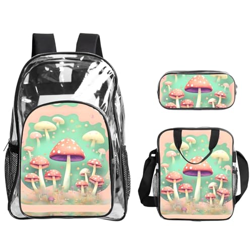 QHZLY Transparenter PVC-Traum-Pilz-Rucksack, Lunch-Tasche, Federmäppchen-Set, leicht und langlebig QHZLY Transparenter PVC-Traum-Pilz-Rucksack, Lunch-Tasche, Federmäppchen-Set, leicht und langlebig von QHZLY