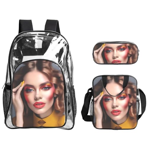 QHZLY Transparentes PVC-Beauty-Trends-Rucksack, Lunch-Tasche, Federmäppchen-Set, leicht und langlebig von QHZLY