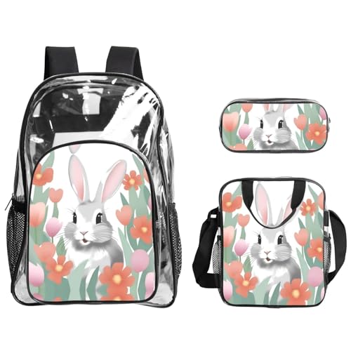 QHZLY Transparentes PVC-Bunny-Joy-Rucksack, Lunch-Tasche, Federmäppchen-Set, leicht und langlebig von QHZLY