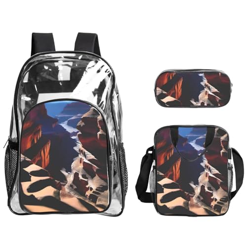 QHZLY Transparentes PVC-Canyon-Schatten-Rucksack-Lunch-Tasche Federmäppchen-Set, leicht und langlebig von QHZLY