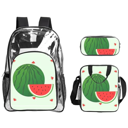 QHZLY Transparentes PVC-Cartoon-Wassermelonen-Rucksack, Lunch-Tasche, Federmäppchen-Set, leicht und langlebig von QHZLY