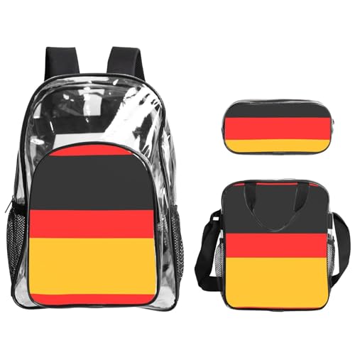QHZLY Transparentes PVC Deutschland Flagge Rucksack Lunch Bag Federmäppchen Set, leicht und langlebig QHZLY Transparentes PVC Deutschland Flagge Rucksack Lunch Bag Federmäppchen Set, leicht und langlebig von QHZLY