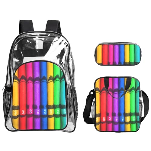 QHZLY Transparentes PVC-Farbstifte-Set, Rucksack, Lunchtasche, Federmäppchen, leicht und langlebig QHZLY Transparentes PVC-Farbstifte-Set, Rucksack, Lunchtasche, Federmäppchen, leicht und langlebig von QHZLY