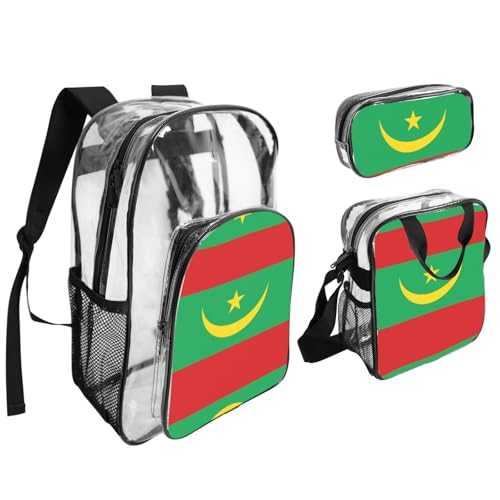 QHZLY Transparentes PVC-Flaggen-Set mit mauretanischer Flagge, Rucksack, Lunch-Tasche, Federmäppchen, leicht und langlebig von QHZLY