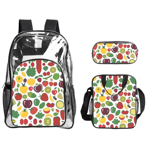 QHZLY Transparentes PVC-Happy Living Rucksack, Lunchtasche, Federmäppchen-Set, leicht und langlebig von QHZLY