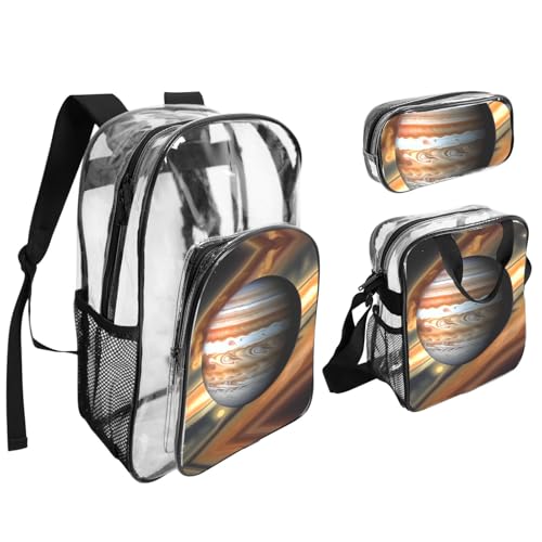 QHZLY Transparentes PVC-Jupiter-Landschafts-Rucksack, Lunch-Tasche, Federmäppchen-Set, leicht und langlebig von QHZLY