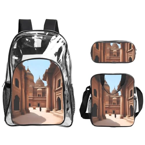 QHZLY Transparentes PVC-Kulturerbe-Rucksack, Lunch-Tasche, Federmäppchen-Set, leicht und langlebig von QHZLY