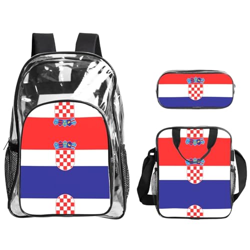 QHZLY Transparentes PVC Republik Kroatien Flagge Rucksack Lunchtasche Federmäppchen Set, leicht und langlebig QHZLY Transparentes PVC Republik Kroatien Flagge Rucksack Lunchtasche Federmäppchen Set, leicht und langlebig von QHZLY