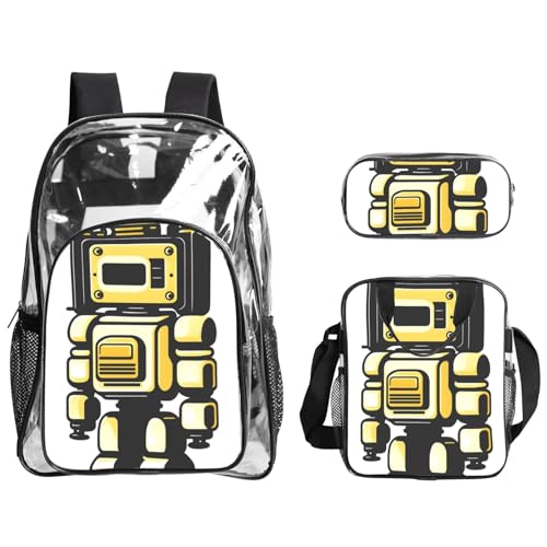 QHZLY Transparentes PVC-Retro-Roboter-Rucksack, Lunch-Tasche, Federmäppchen-Set, leicht und langlebig QHZLY Transparentes PVC-Retro-Roboter-Rucksack, Lunch-Tasche, Federmäppchen-Set, leicht und langlebig von QHZLY