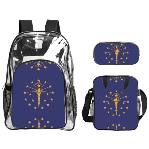QHZLY Transparentes PVC-Rucksack, Motiv: Flagge Indiana, Federmäppchen, leicht und langlebig von QHZLY