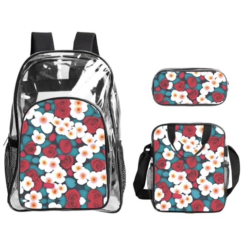 QHZLY Transparentes PVC-Rucksack, Motiv: Liebesblüten, Federmäppchen, leicht und langlebig von QHZLY