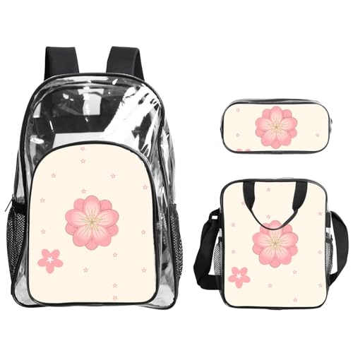 QHZLY Transparentes PVC-Rucksack, Motiv: kleine rosa Kirschblüten, Federmäppchen, leicht und langlebig von QHZLY