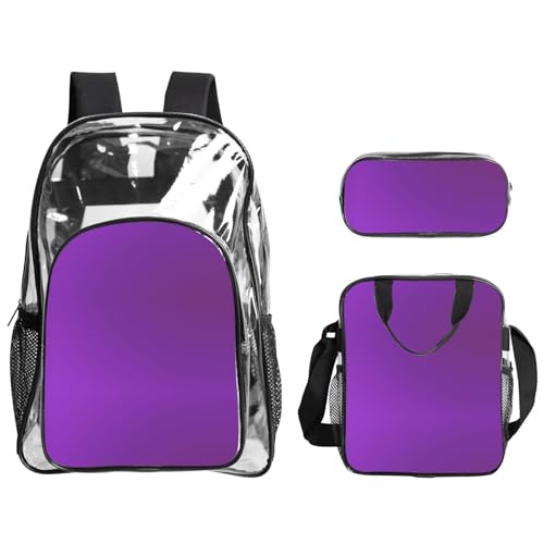 QHZLY Transparentes PVC-Rucksack, einfarbig, dunkelviolett, Lunch-Tasche, Federmäppchen-Set, leicht und langlebig von QHZLY