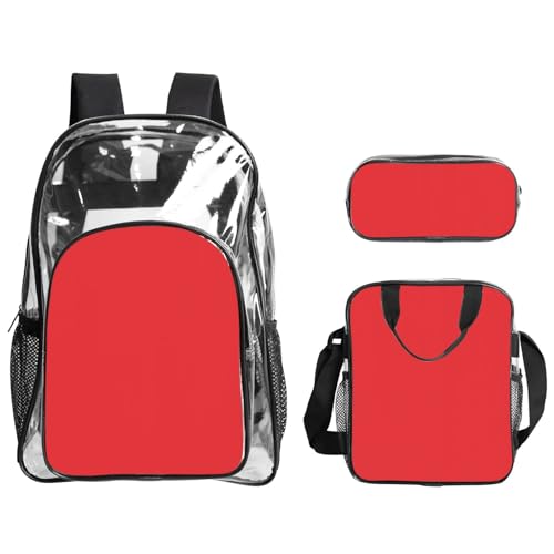 QHZLY Transparentes PVC-Rucksack, einfarbig, rot, Lunch-Tasche, Federmäppchen-Set, leicht und langlebig von QHZLY